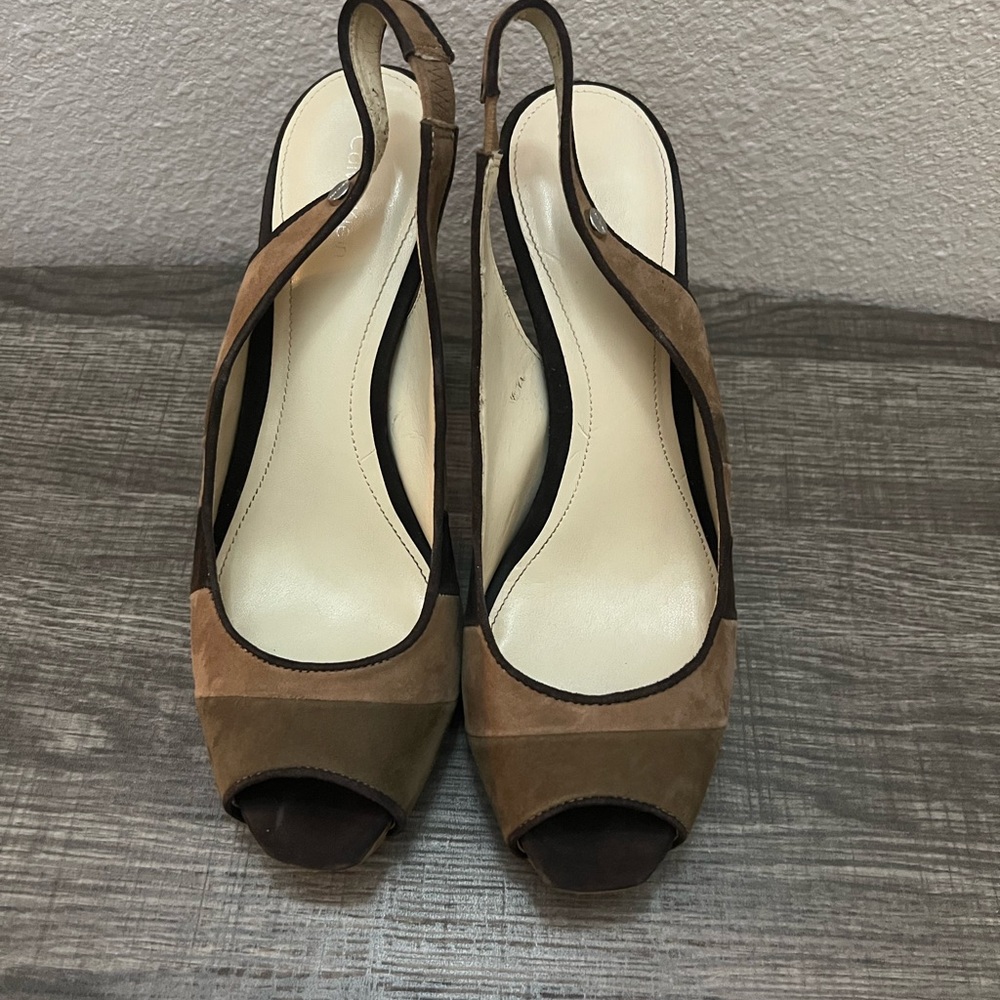 Calvin Klein Brown Peep-Toe Slingback Heels